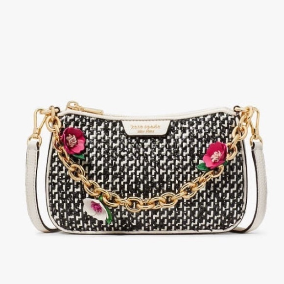 KH170 Kate Spade Jolie Raffia Tweed Small Convertible Crossbody 3D floral - Picture 1 of 15